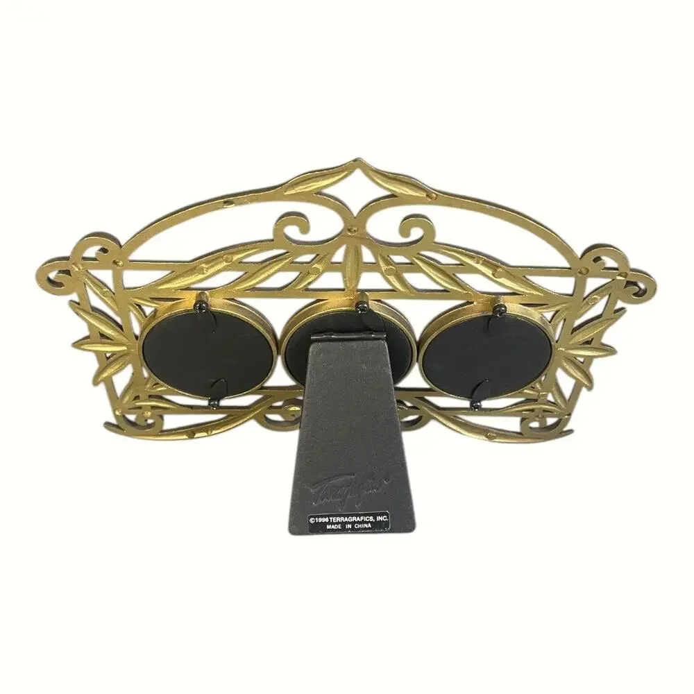 Vintage 1996 Terragraphics Triple Antique Gold Finish Photo Frame